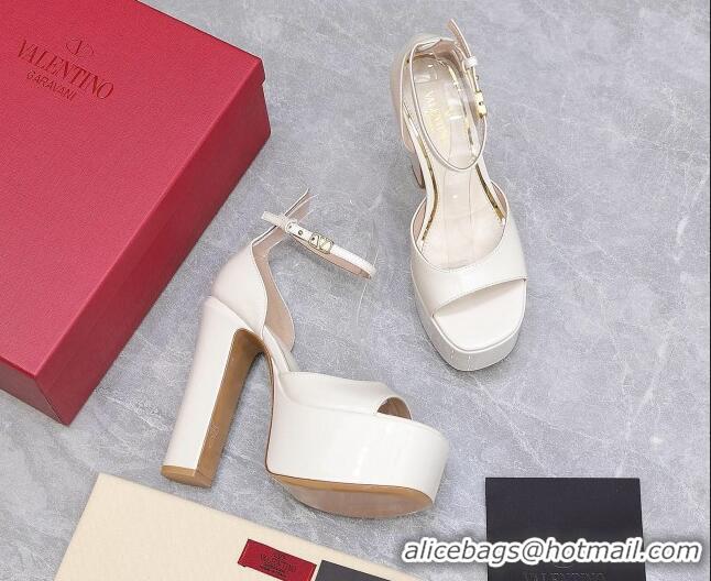 Top Design Valentino Patent Leather High Heel Platform Sandals 15.5cm White 112982