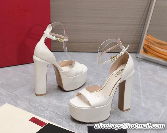 Top Design Valentino Patent Leather High Heel Platform Sandals 15.5cm White 112982