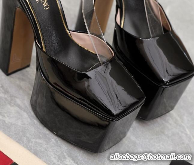 Pretty Style Valentino Tan-Go Platform Pumps 15.5cm in Patent Leather Black 112983