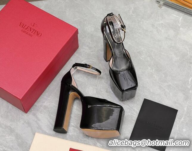 Pretty Style Valentino Tan-Go Platform Pumps 15.5cm in Patent Leather Black 112983