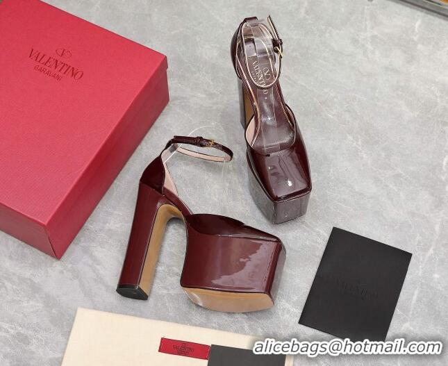 Best Price Valentino Tan-Go Platform Pumps 15.5cm in Patent Leather Burgundy 112984