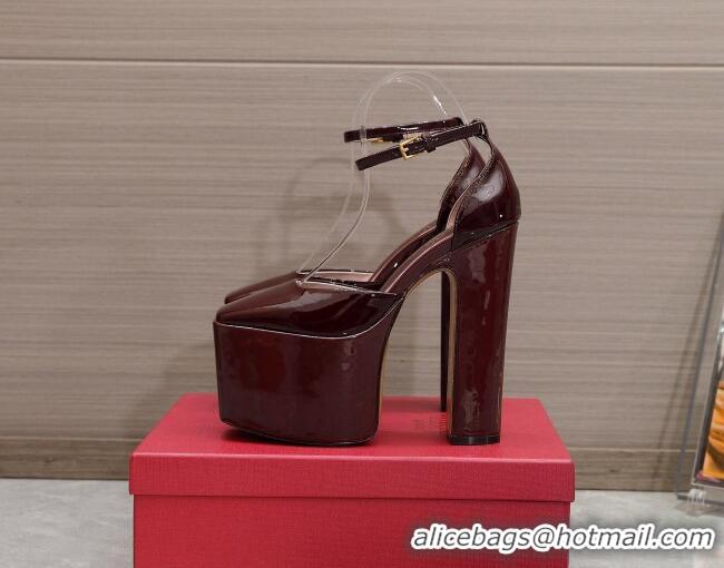 Best Price Valentino Tan-Go Platform Pumps 15.5cm in Patent Leather Burgundy 112984