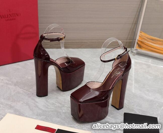 Best Price Valentino Tan-Go Platform Pumps 15.5cm in Patent Leather Burgundy 112984