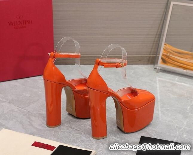 Sumptuous Valentino Tan-Go Platform Pumps 15.5cm in Patent Leather Orange 112985