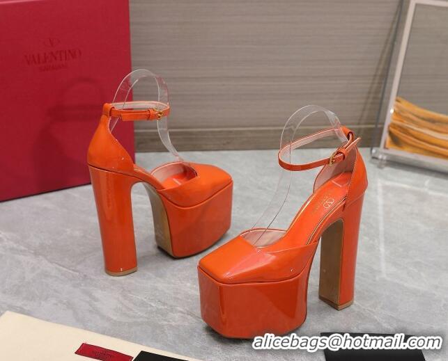 Sumptuous Valentino Tan-Go Platform Pumps 15.5cm in Patent Leather Orange 112985