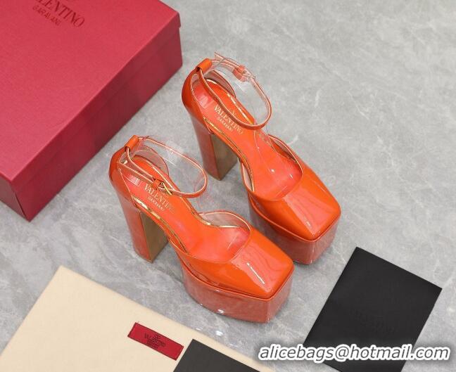 Sumptuous Valentino Tan-Go Platform Pumps 15.5cm in Patent Leather Orange 112985