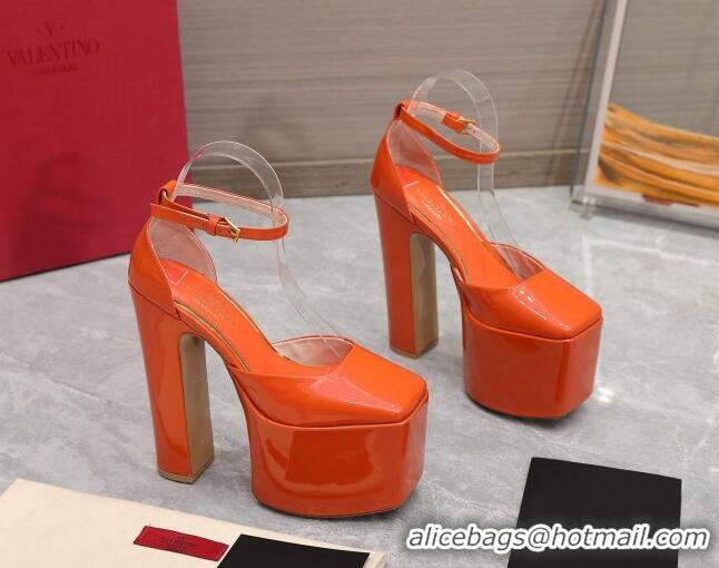 Sumptuous Valentino Tan-Go Platform Pumps 15.5cm in Patent Leather Orange 112985