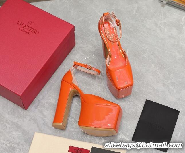 Sumptuous Valentino Tan-Go Platform Pumps 15.5cm in Patent Leather Orange 112985