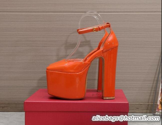 Sumptuous Valentino Tan-Go Platform Pumps 15.5cm in Patent Leather Orange 112985