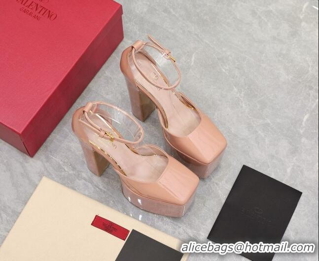 Stylish Valentino Tan-Go Platform Pumps 15.5cm in Patent Leather Nude 112987