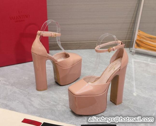 Stylish Valentino Tan-Go Platform Pumps 15.5cm in Patent Leather Nude 112987