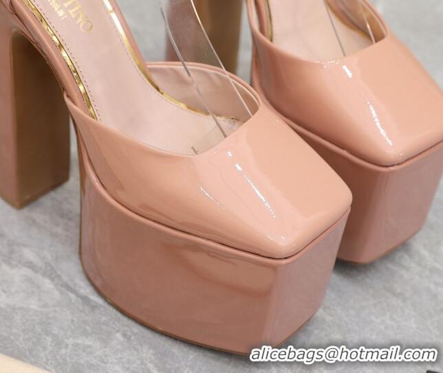 Stylish Valentino Tan-Go Platform Pumps 15.5cm in Patent Leather Nude 112987