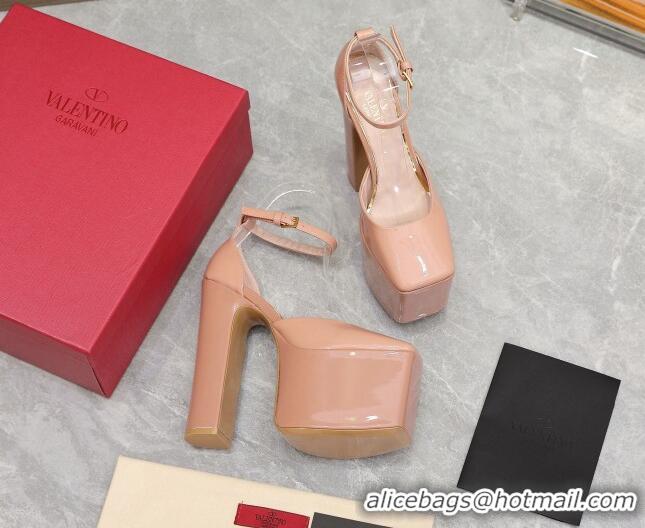 Stylish Valentino Tan-Go Platform Pumps 15.5cm in Patent Leather Nude 112987