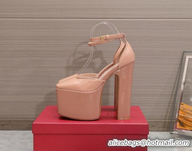 Stylish Valentino Tan-Go Platform Pumps 15.5cm in Patent Leather Nude 112987