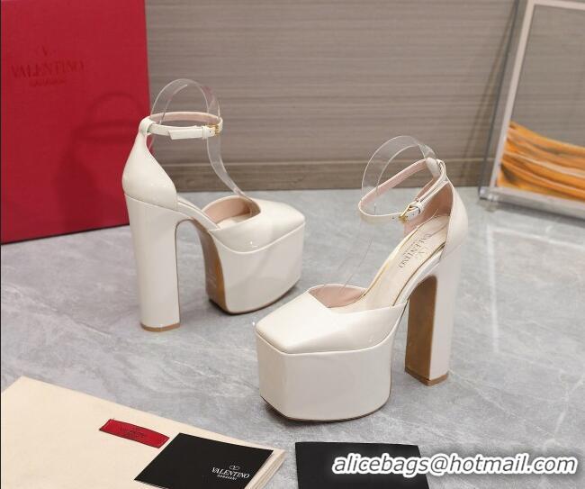 Chic Valentino Tan-Go Platform Pumps 15.5cm in Patent Leather White 112988