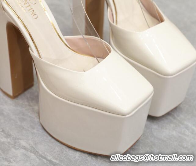 Chic Valentino Tan-Go Platform Pumps 15.5cm in Patent Leather White 112988