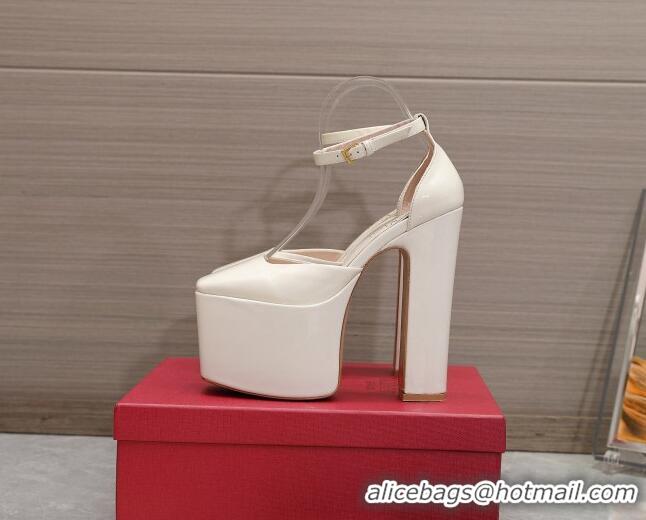 Chic Valentino Tan-Go Platform Pumps 15.5cm in Patent Leather White 112988