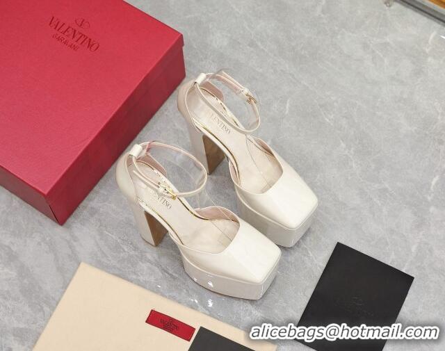 Chic Valentino Tan-Go Platform Pumps 15.5cm in Patent Leather White 112988