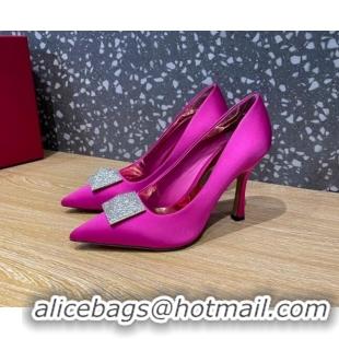 Good Quality Valentino One Stud Silk High Heel Pumps 10cm with Crystal Pink 112989