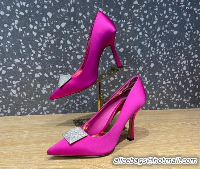 Good Quality Valentino One Stud Silk High Heel Pumps 10cm with Crystal Pink 112989