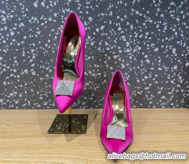 Good Quality Valentino One Stud Silk High Heel Pumps 10cm with Crystal Pink 112989