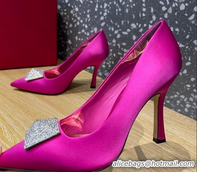 Good Quality Valentino One Stud Silk High Heel Pumps 10cm with Crystal Pink 112989