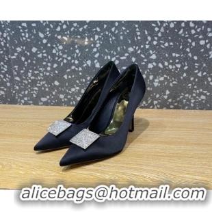 Stylish Valentino One Stud Silk High Heel Pumps 10cm with Crystal Black 112991