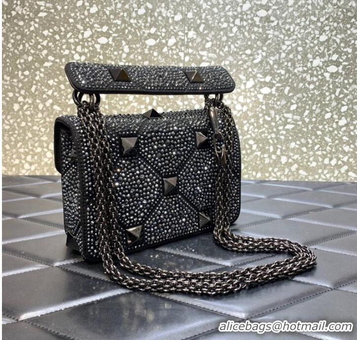 Buy Discount VALENTINO GARAVANI small Roman Stud soft sheep leather chain shoulder bag 2288 Black