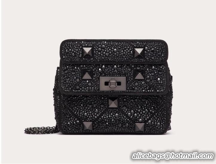 Buy Discount VALENTINO GARAVANI small Roman Stud soft sheep leather chain shoulder bag 2288 Black