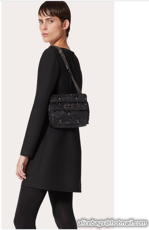 Buy Discount VALENTINO GARAVANI small Roman Stud soft sheep leather chain shoulder bag 2288 Black