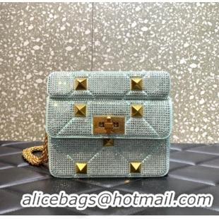 Top Quality VALENTINO GARAVANI small Roman Stud soft sheep leather chain shoulder bag 2288 light blue