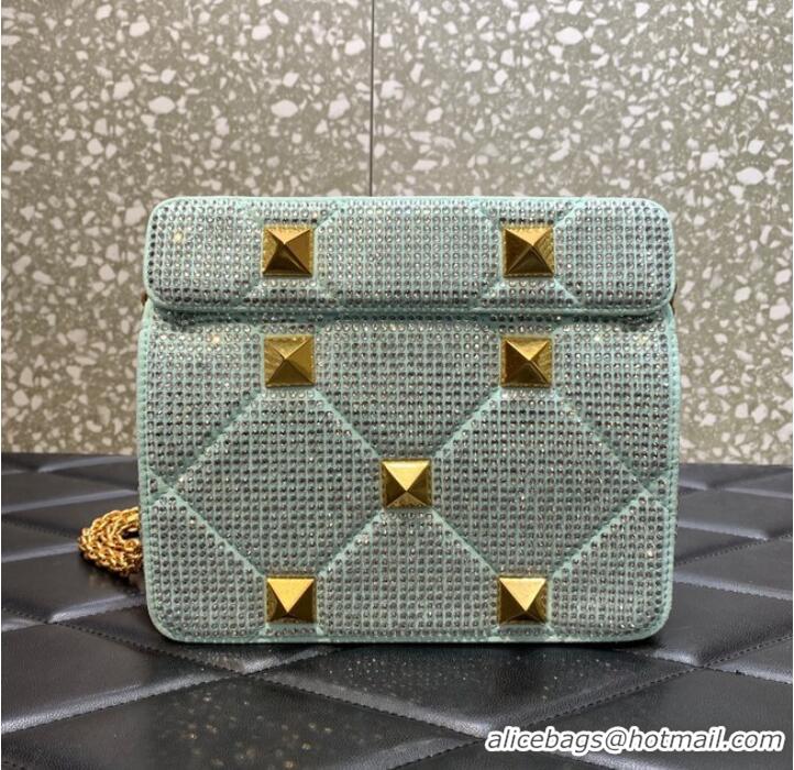 Top Quality VALENTINO GARAVANI small Roman Stud soft sheep leather chain shoulder bag 2288 light blue