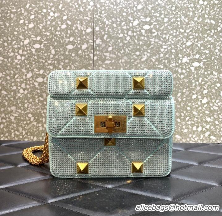 Top Quality VALENTINO GARAVANI small Roman Stud soft sheep leather chain shoulder bag 2288 light blue