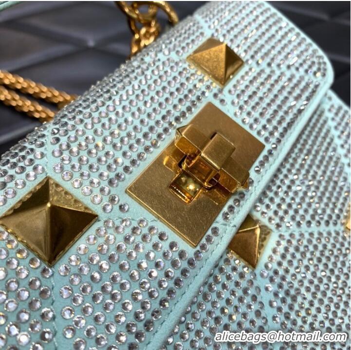 Top Quality VALENTINO GARAVANI small Roman Stud soft sheep leather chain shoulder bag 2288 light blue