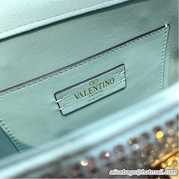 Top Quality VALENTINO GARAVANI small Roman Stud soft sheep leather chain shoulder bag 2288 light blue