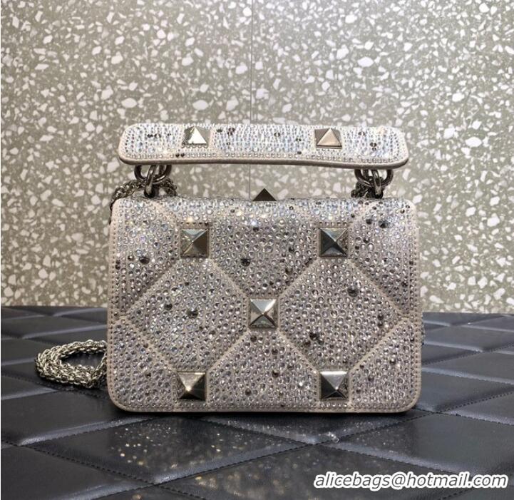 Original Grade VALENTINO GARAVANI small Roman Stud soft sheep leather chain shoulder bag 2288 white