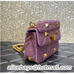 Top Design VALENTINO GARAVANI small Roman Stud soft sheep leather chain shoulder bag 2288 Lavender