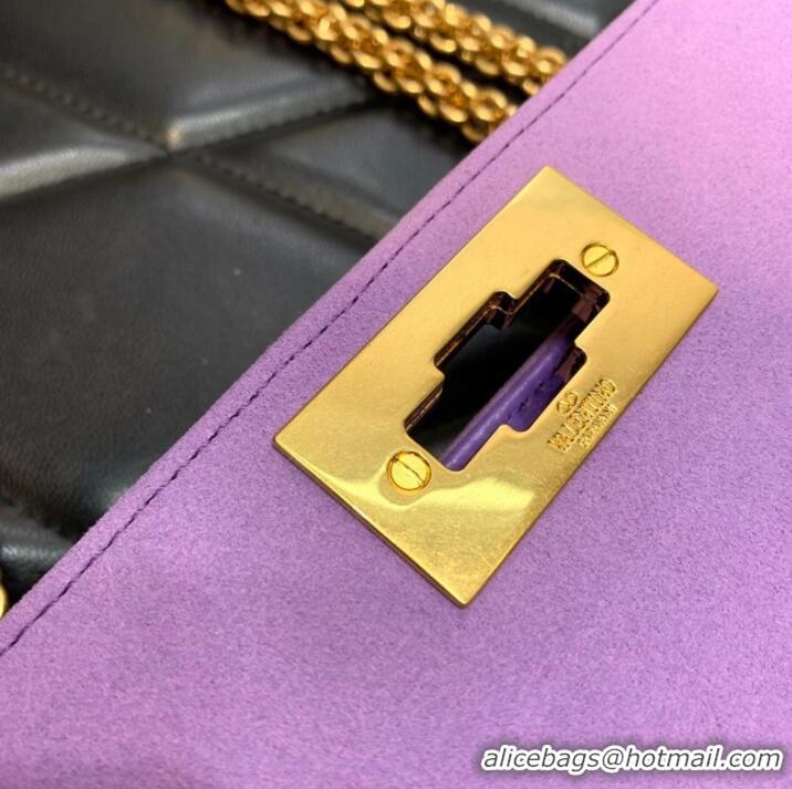 Top Design VALENTINO GARAVANI small Roman Stud soft sheep leather chain shoulder bag 2288 Lavender