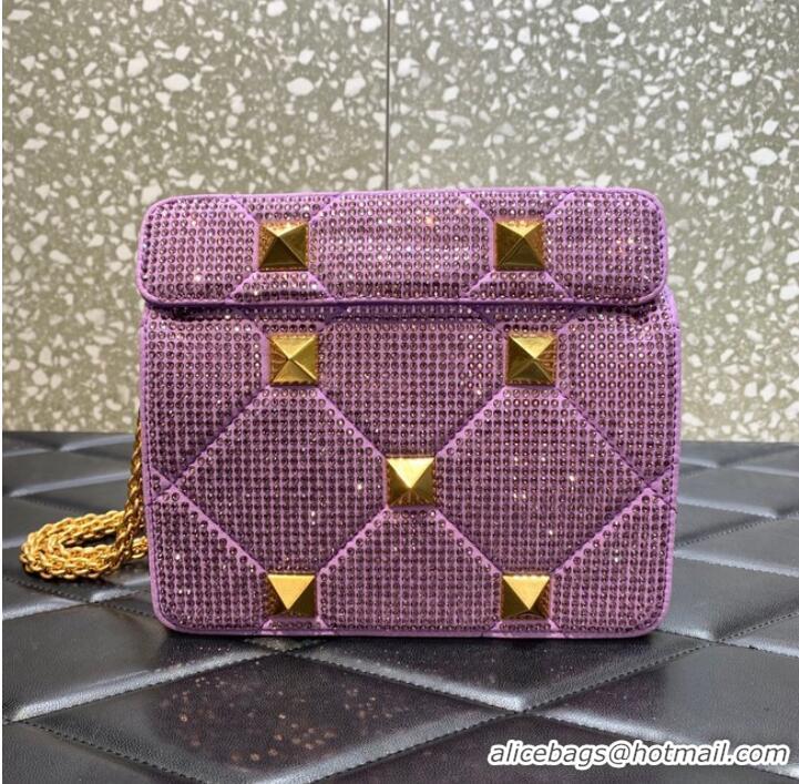 Top Design VALENTINO GARAVANI small Roman Stud soft sheep leather chain shoulder bag 2288 Lavender