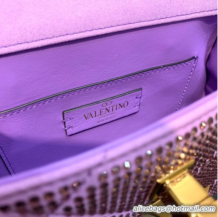 Top Design VALENTINO GARAVANI small Roman Stud soft sheep leather chain shoulder bag 2288 Lavender