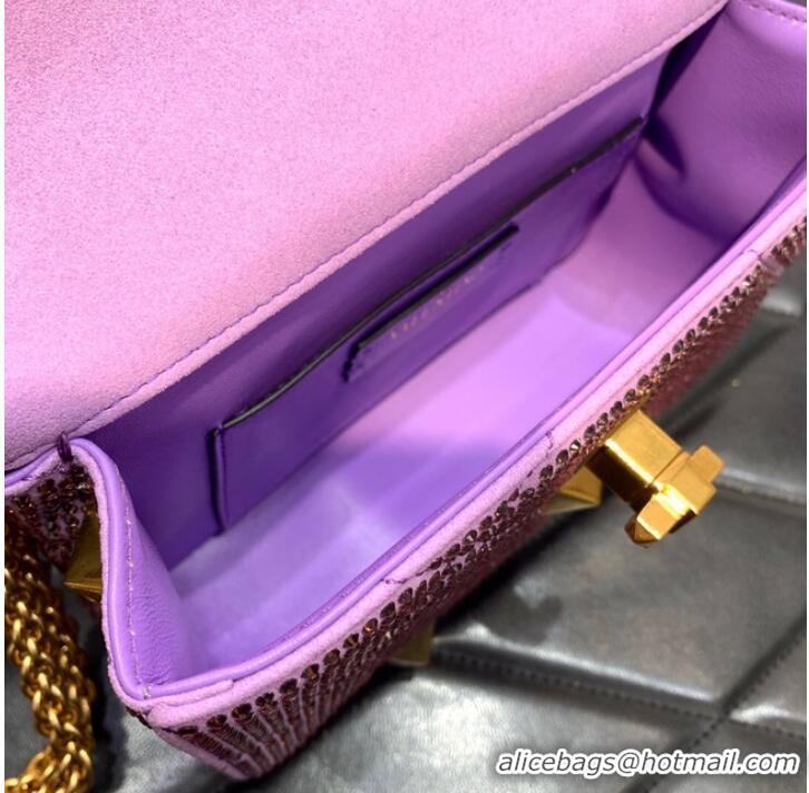 Top Design VALENTINO GARAVANI small Roman Stud soft sheep leather chain shoulder bag 2288 Lavender