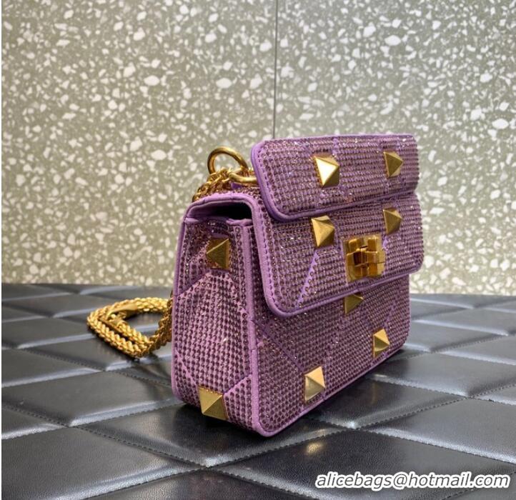 Top Design VALENTINO GARAVANI small Roman Stud soft sheep leather chain shoulder bag 2288 Lavender