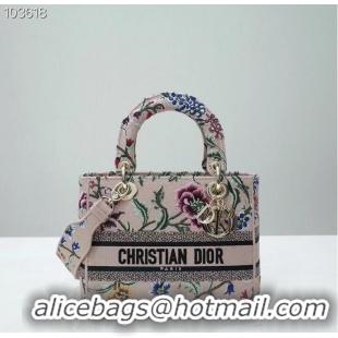 Grade Quality MEDIUM LADY D-LITE BAG Natural Multicolor Raffia Embroidered with Dior Petites Fleurs M0565OE