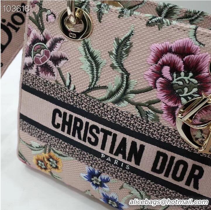 Grade Quality MEDIUM LADY D-LITE BAG Natural Multicolor Raffia Embroidered with Dior Petites Fleurs M0565OE