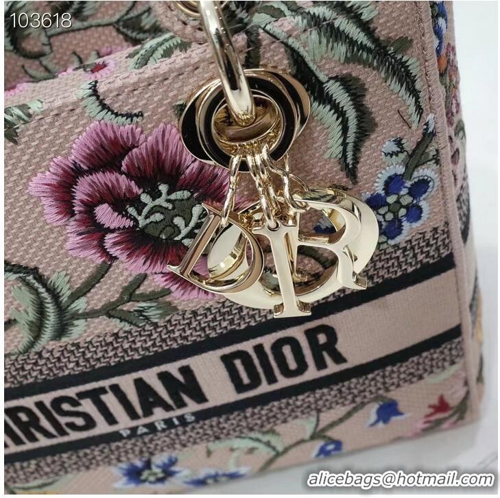 Grade Quality MEDIUM LADY D-LITE BAG Natural Multicolor Raffia Embroidered with Dior Petites Fleurs M0565OE