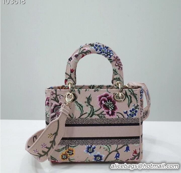 Grade Quality MEDIUM LADY D-LITE BAG Natural Multicolor Raffia Embroidered with Dior Petites Fleurs M0565OE