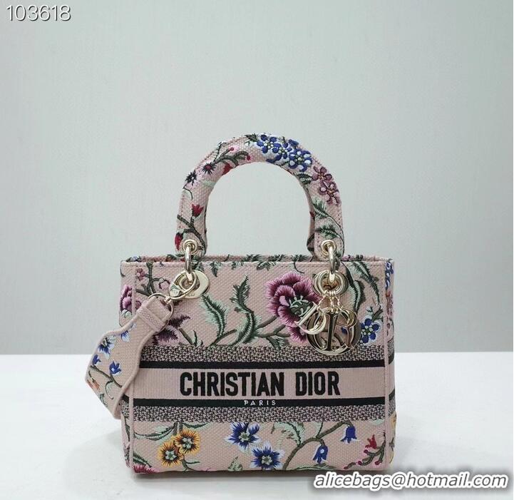 Grade Quality MEDIUM LADY D-LITE BAG Natural Multicolor Raffia Embroidered with Dior Petites Fleurs M0565OE