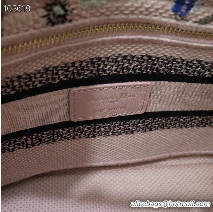 Grade Quality MEDIUM LADY D-LITE BAG Natural Multicolor Raffia Embroidered with Dior Petites Fleurs M0565OE