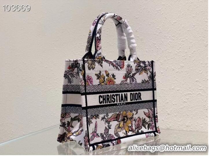 Well Crafted SMALL DIOR BOOK TOTE M1265ZC White Multicolor Dior Jardin Botanique Embroidery M1265ZC