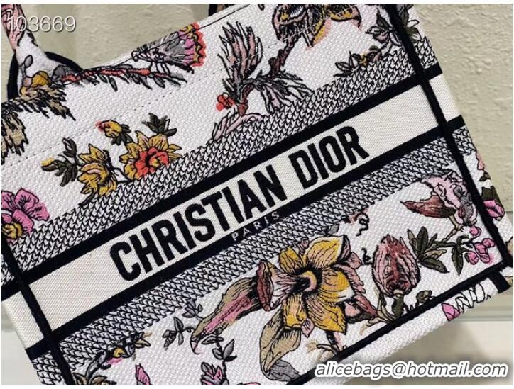 Well Crafted SMALL DIOR BOOK TOTE M1265ZC White Multicolor Dior Jardin Botanique Embroidery M1265ZC